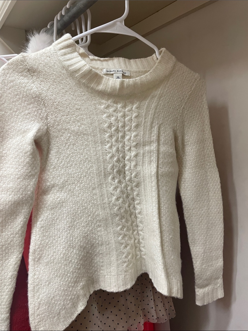 Banana Republic Cream Cable-Front Crewneck Sweater